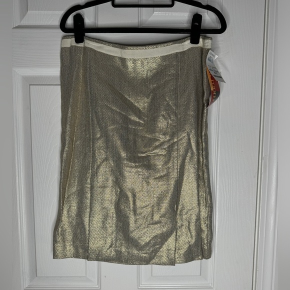 TORY BURCH NWT Gold Basketweave Pencil Skirt Size 6 Zipper Closure - Picture 1 of 5